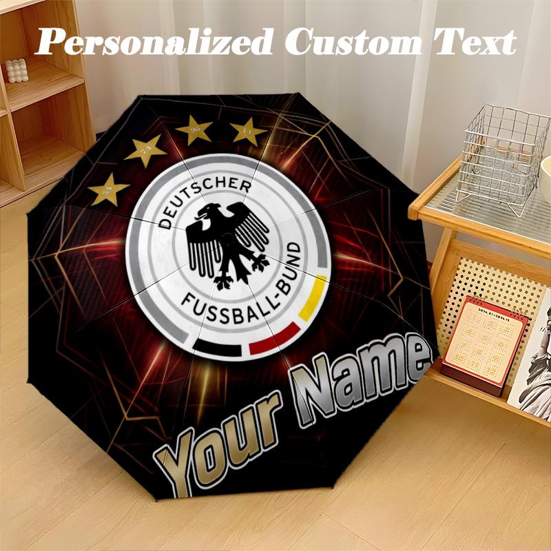 8 Rib Auto Folding Umbrella Germany national football team Print Custom Name Text Portable Rain Gear