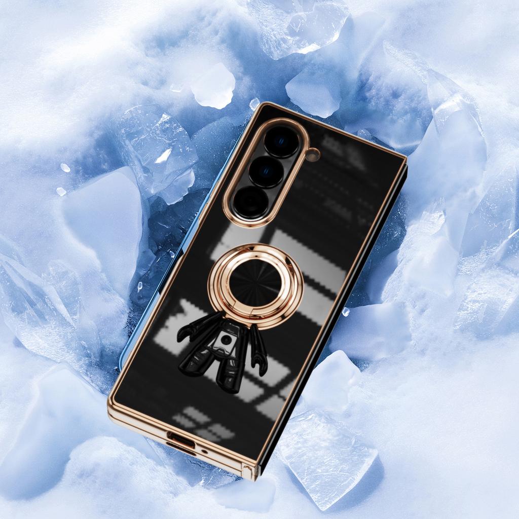 For Samsung Galaxy Z Fold6 5G Case with Astronaut Ring Kickstand 6D Electroplating TPU Phone Cover
