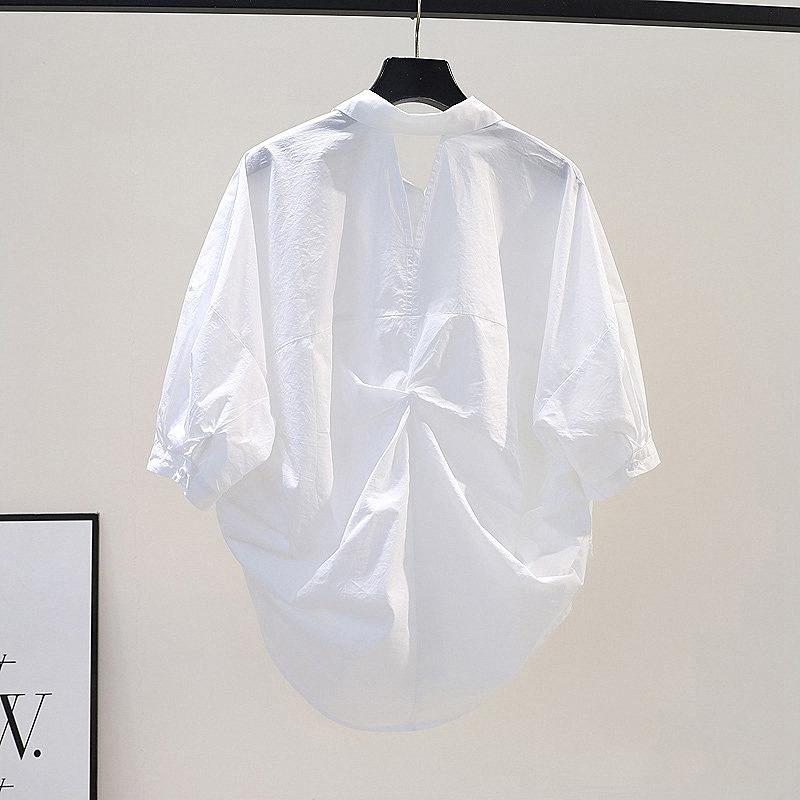 Summer Fashion Shimmery Knotted Hollow Out Backless Blouses Women's Solid Polo Neck Button Loose Folds Casual Short Sleeve Shirt