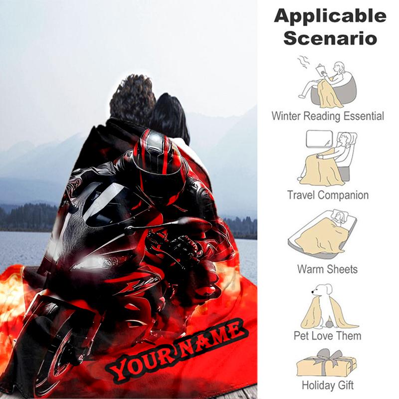 1PC Custom Name Rider Passion flannel blanket versatile, all-season throw suitable for the living room, bedroom, camping, travel, and gift