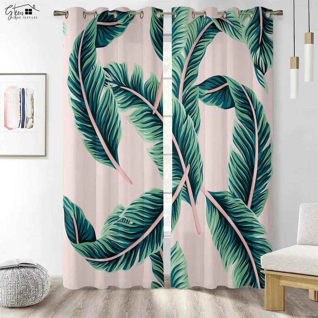 Tropical Rainforest Curtains Southeast Asia Banana Leaf Plant Forest Restaurant B&B Hotel Fresh And Simple Decorative Curtains