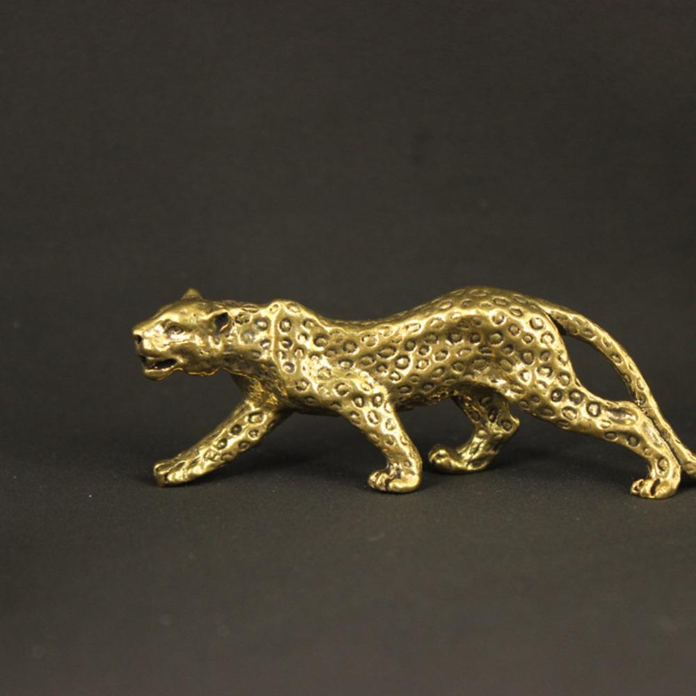 Pure Brass Leopard Retro Pure Brass Leopard Desktop Ornament Lucky Leopard Handicraft Ornament Wenwan Tea