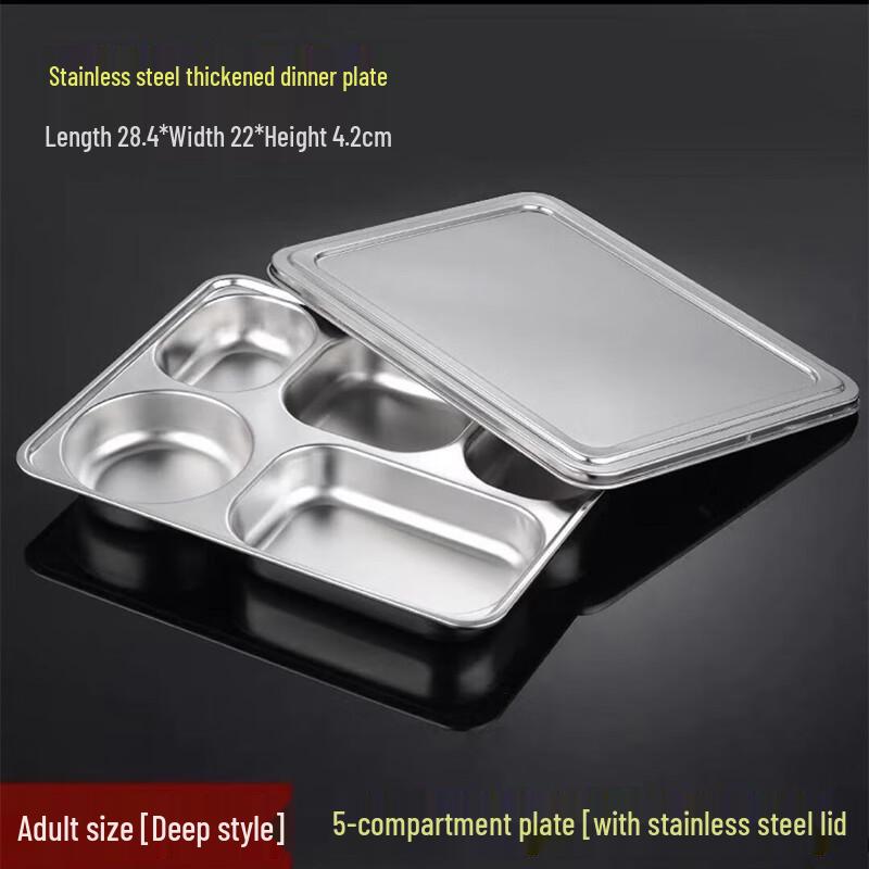 304 Stainless Steel Divided Meal Tray with Lid