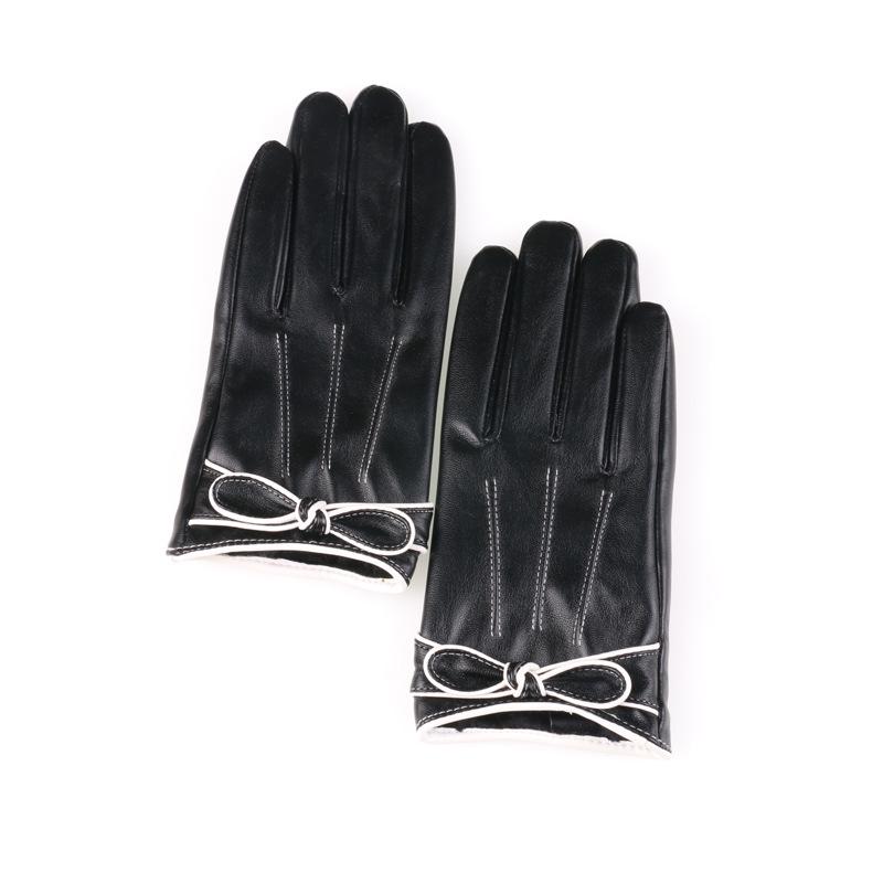 

Осенне-зимние теплые перчатки для улицы, для вождения и езды, милые бантики, зимние утепленные перчатки из ПУ кожи с сенсорным экраном one size