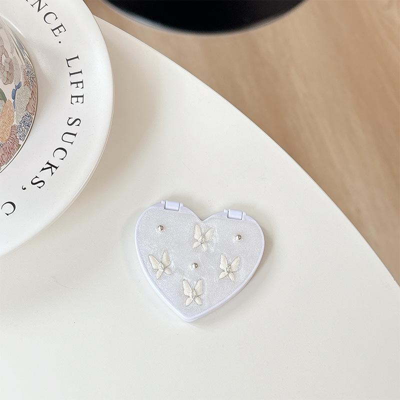 Love Epoxy Cherry Glitter Mobile Phone Mirror Sticker Flip Makeup Mirror Strawberry Bow Tie Desktop Support Decorative Women'S