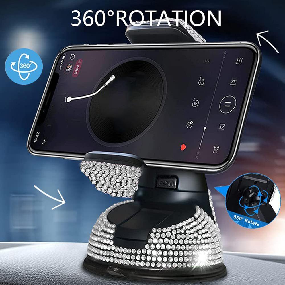 For Mobile Phone Car Holder Crystal Diamond Car Phone Holder Universal 360° Rotatable Secure Perfect For Easy Navigation Q9Z8