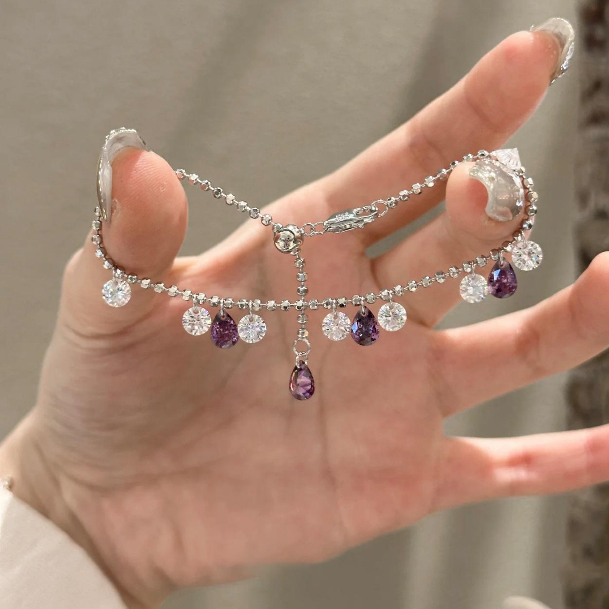 

Zircon water drop fringe necklace light luxury temperament high-end sense collarbone chain niche versatile fashion elegant jewelry