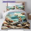 Seahorse Starfish Seashell Ocean Sailboat Print 3 Pieces Duvet Cover Set Sea Animal Bedding Bedroom Home Decor Without Pillow Core Comforter