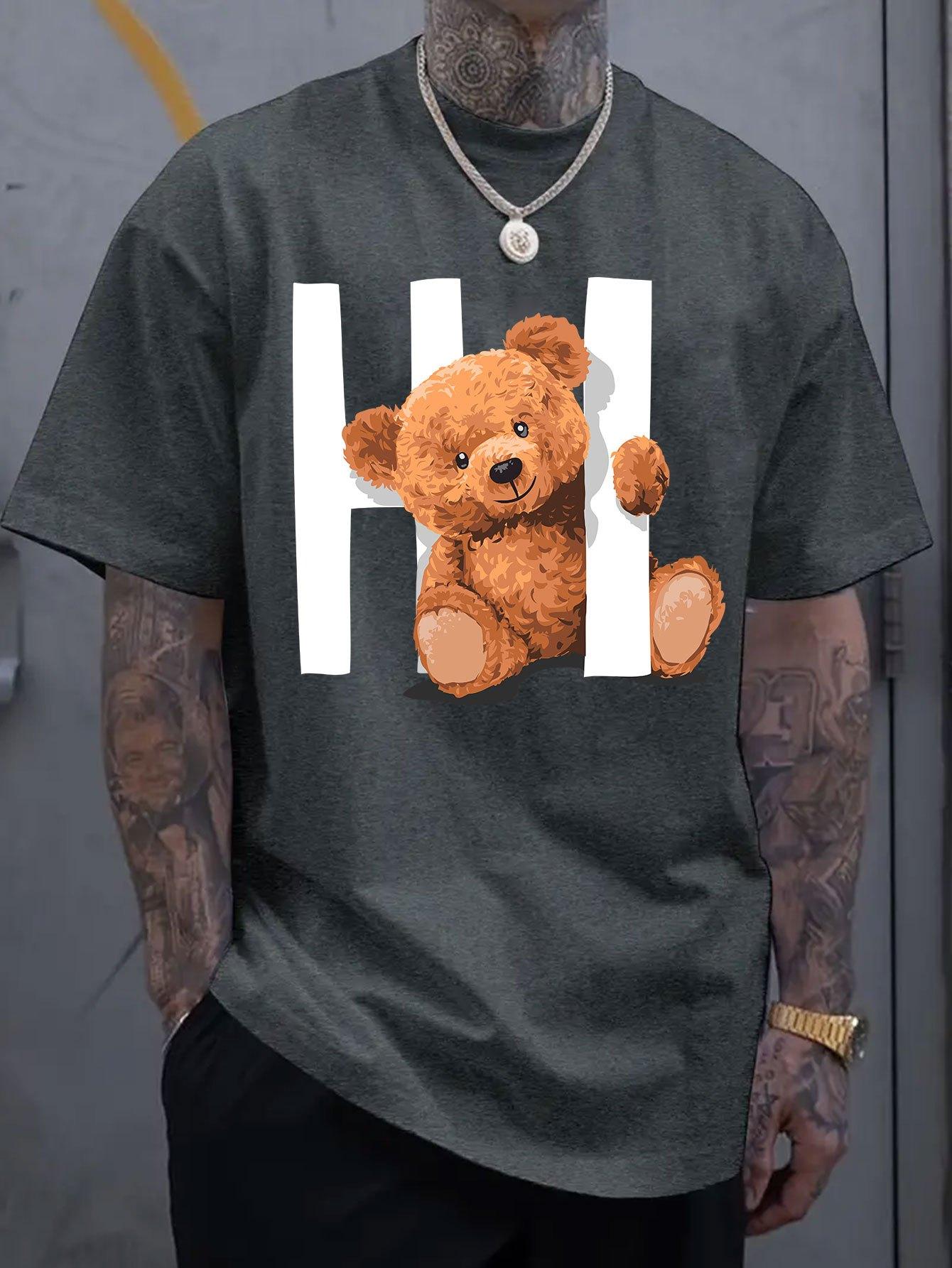 

Fun Teddy Bear Graphic Printed Men s Luxury Cotton Short Sleeved T-shirt Summer Unisex Men s and Women s Street Trendy Clothing 4XL