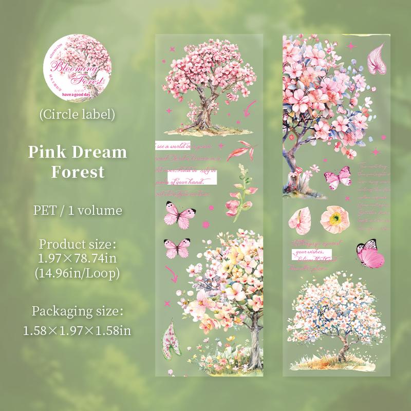 

PET Tape Romantic Cherry Blossom Spring Flower Tree Tape Creative Hand Account Background Collage DIY Greeting Card Decoration