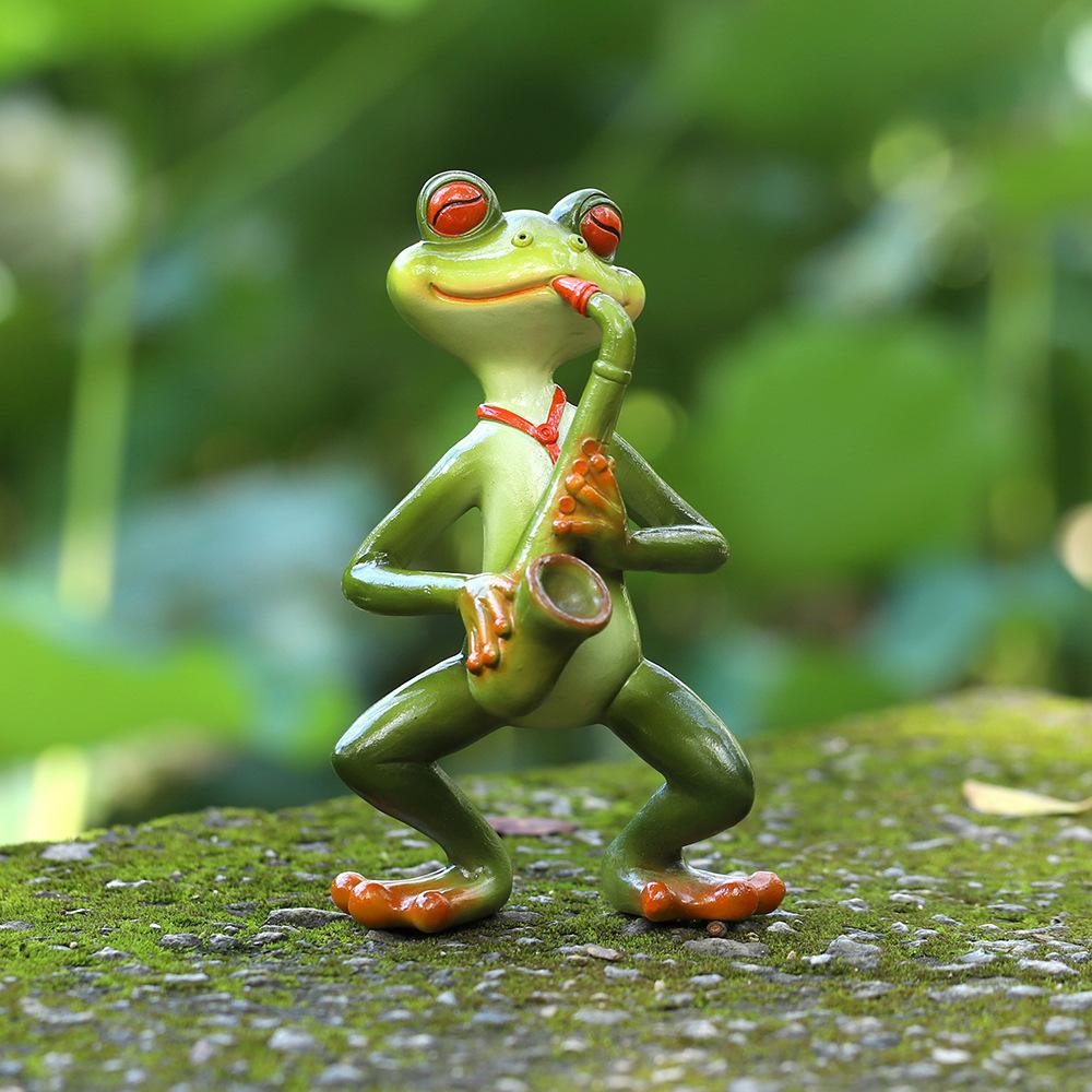 Miniature Frog Garden Statue Frog Band Musical Instrument Figurine Fairy Garden Accessories Decor for Patio Balcony Indoor Table