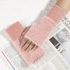 1 Pair Winter Ladies Gloves Half-finger Thick Plush Knitted Stretchy Touchscreen Wrist Protection Keep Warm Office Typing Student Writing Gloves