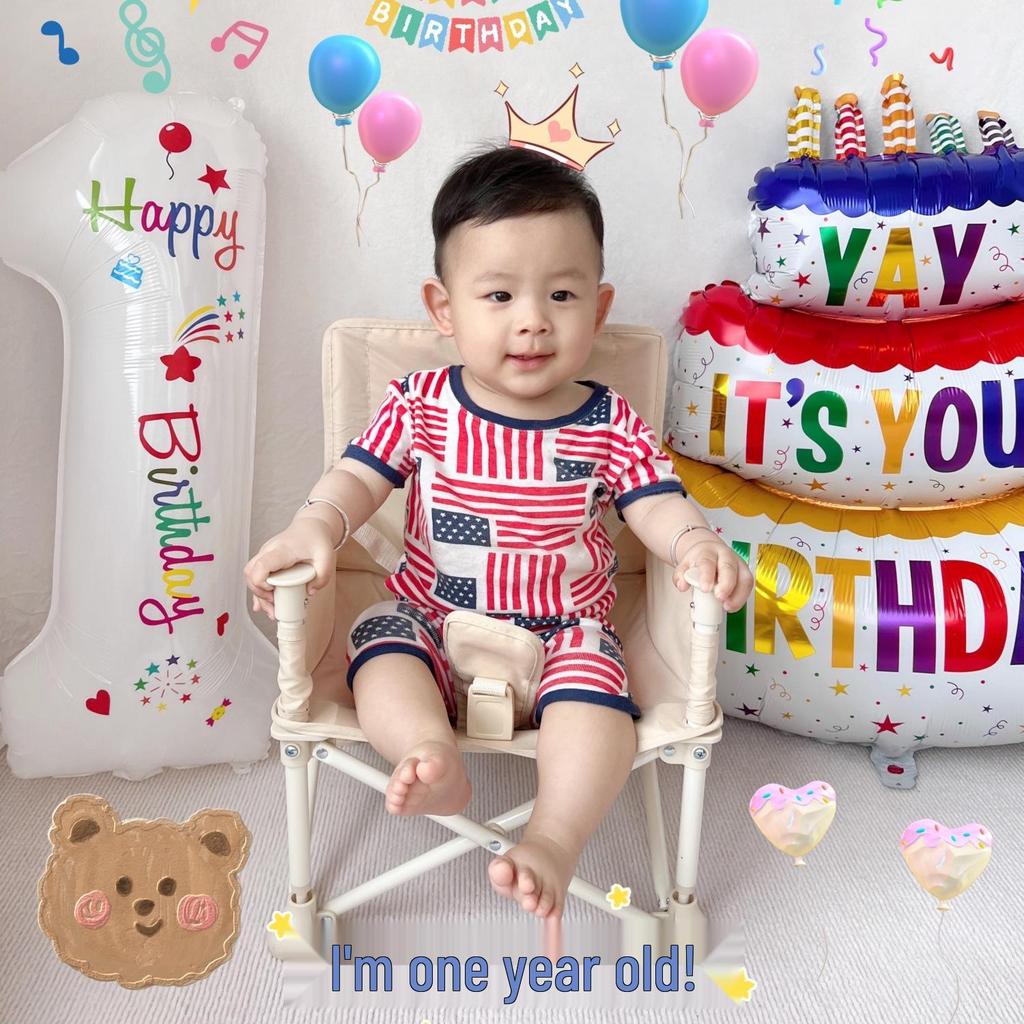 Little Bear First Birthday Party Decorations: Balloons, Cartoon Numbers & Photo Booth Props