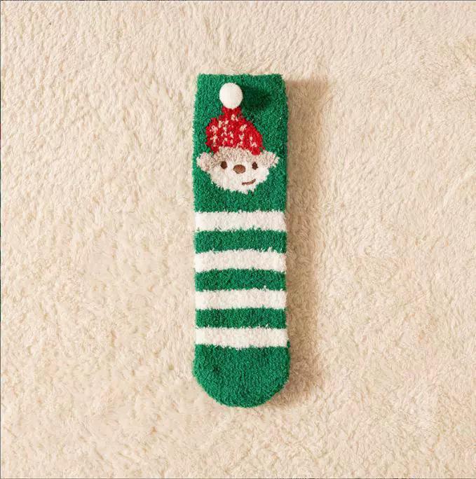 Japanese Christmas Cartoon Socks: Cozy Coral Fleece with 3D Embroidery for Women