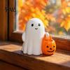 Glowing Desk Ornament Halloween Holding Pumpkin Ghost Figurine, Spooky Statue with Holiday Night Light, Resin for Tabletop Centerpiece