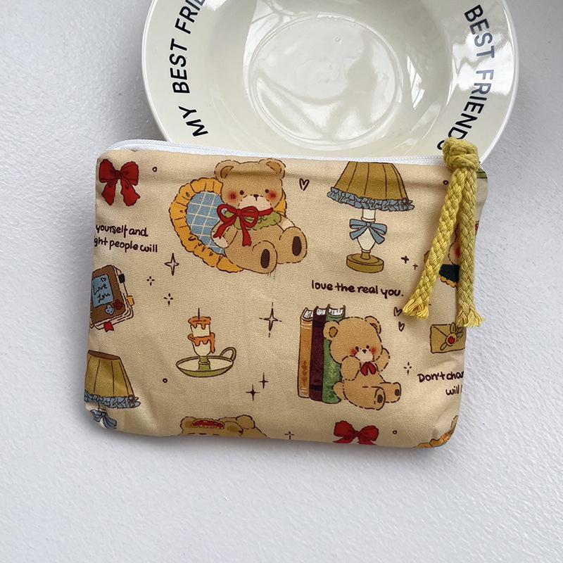 Adorable Blue Cartoon Makeup Bag: Mini Pure Cotton Coin and Earphone Pouch, Lipstick Carrier, Portable Storage.