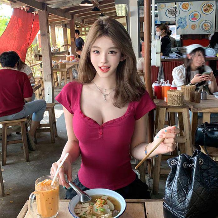 

Острая девушка с вырезом сердечко , футболка с коротким рукавом, облегающая, для женщин XL