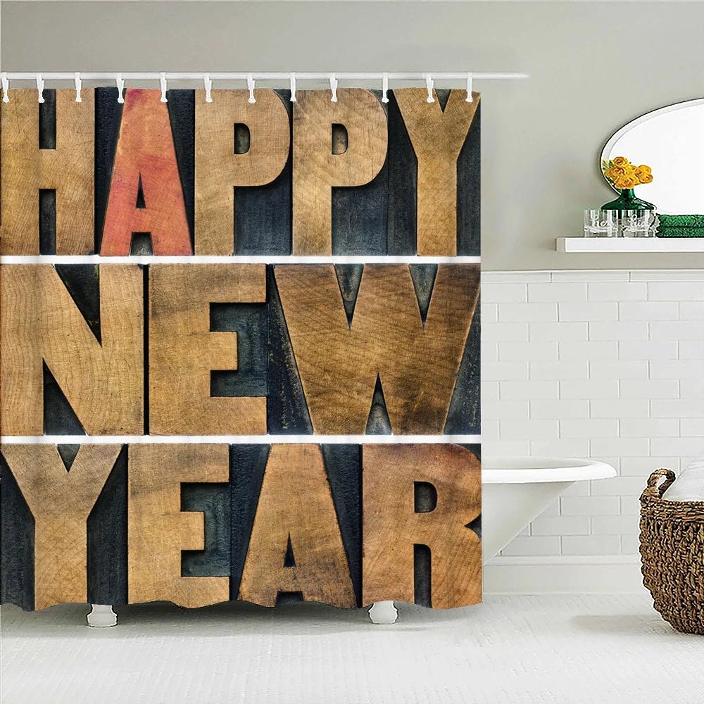 Vintage Style Retro Wood Word Bath Curtain Waterproof Fabric Shower Curtains Personality Bathtub Screen for Bathroom Home Decor