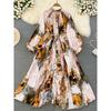 Accessible Luxury Lantern Long Sleeve Round Neck Elegant Print Dress