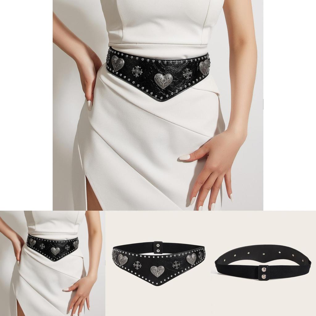 Ladies Faux Leather Waist Cincher With Metal Buckle And Elastic Stretch For Retro Style