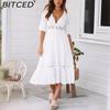 BITCED Spring/Summer Women's Fashion Deep V-Neck Lace Patchwork Dress