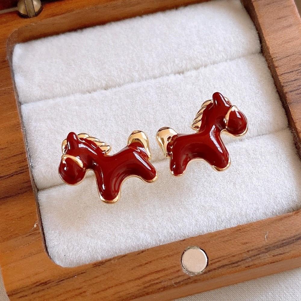 Zinc Zinc Alloy New Year Pony Earrings Fashion Red Drop Earrings Trendy Vintage Drip Oil Earrings  Woman