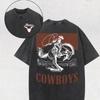 Men's Vintage Western Cowboy T-Shirt - Soft Washed Cotton Loose Fit Short Sleeve with COWBOYS Horse Taming Print, Casual Round Neck Tee