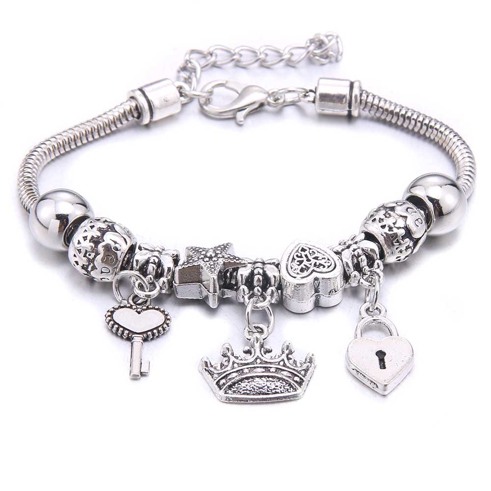 New Charm Bracelet & Bangles Jewelry White Butterfly Crown Beads Bracelets Brands Bracelets Fit Women Girl Friendship Gift