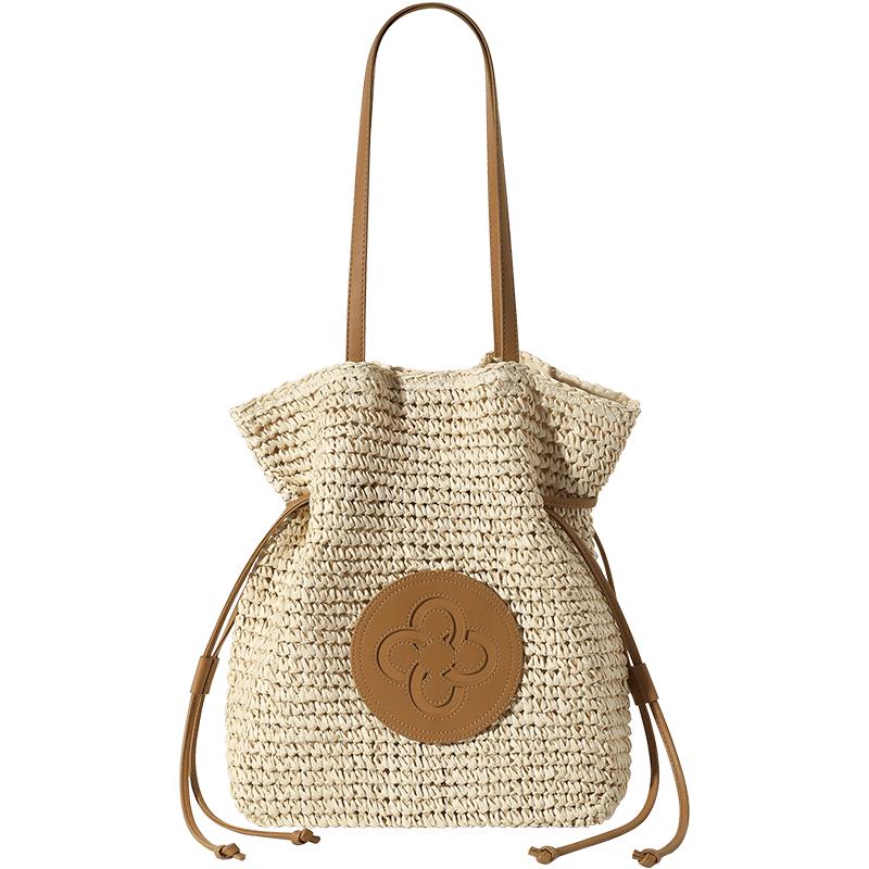 CASSILE Large Raffia Woven Bucket Bag