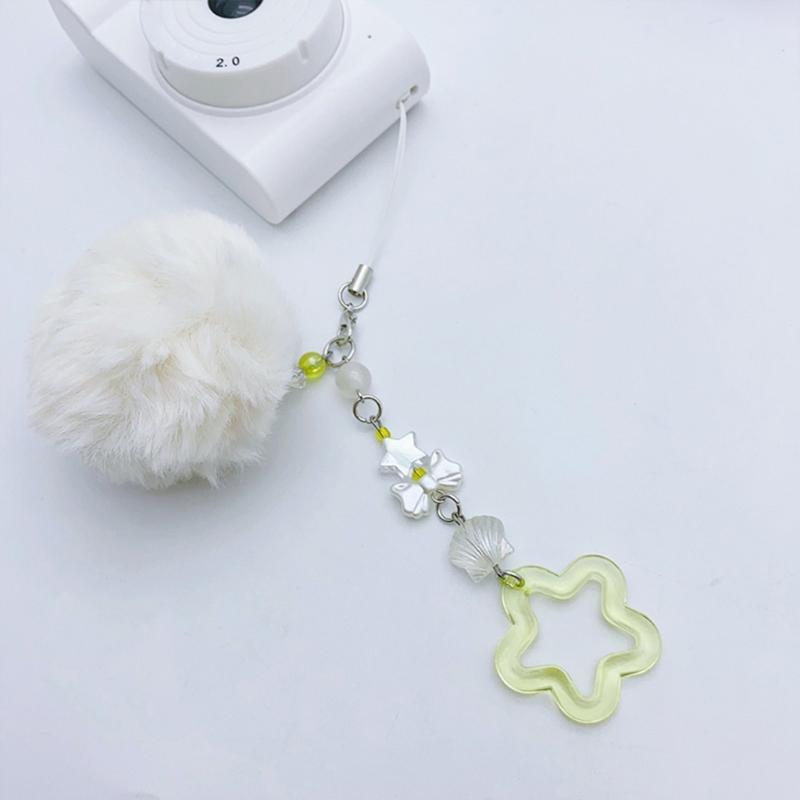 Soft Hair Ball Phone Chain Ornament Pretty Star Keyring for Mobile and Purse
