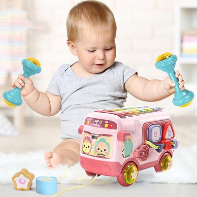 Bus Toys Multi-functional Rattle Puzzles Knocking Piano Drag Bus Early Educational Toys Gifts For Boys Girls