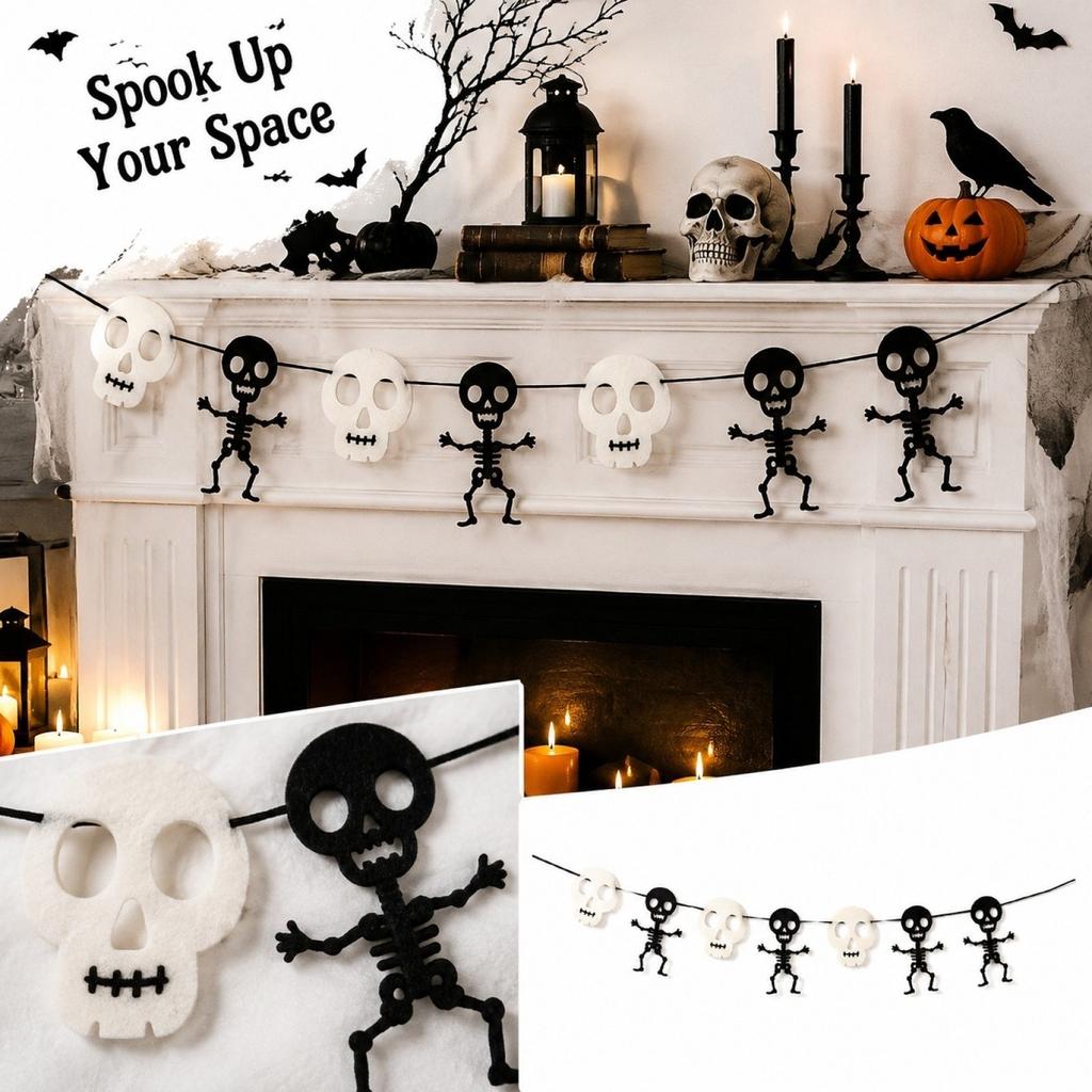 Halloween Skeleton for Party Decorations, Hanging Bunting Flag for House and Holiday Home
