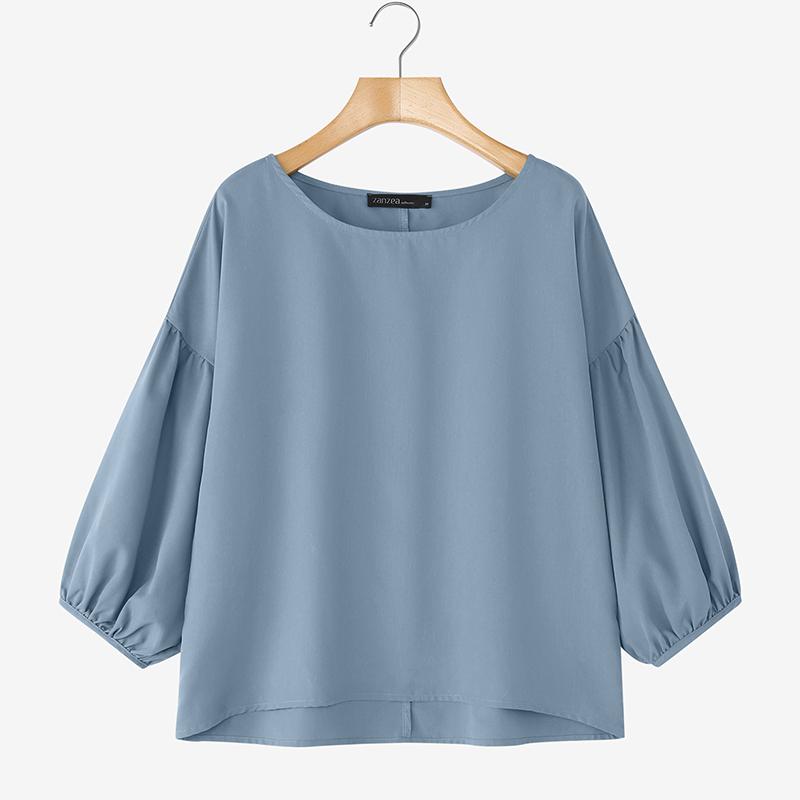 

ZANZEA Женская повседневная однотонная свободная блузка с круглым вырезом и рукавом 3/4 5XL синий