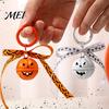 Hanging Bell Keychain Halloween Pumpkin Keychain, Hollow Head Key Ring Decorative with Ribbon Bow, Backpacks Charm for Holiday Party Decoration