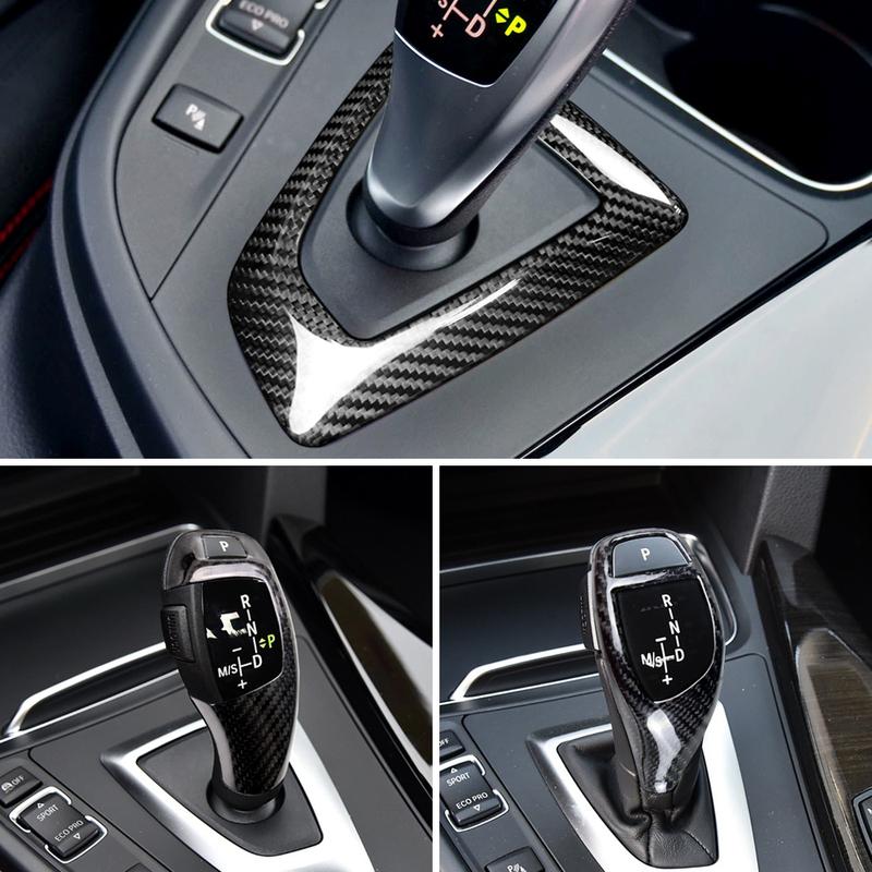 Car Real Carbon Fiber Texture Gear Shift Panel Frame Gear Knob Cover Head Trim For BMW F30 F10 F15 F07 F20 F21 F34 F35 3GT 5GT