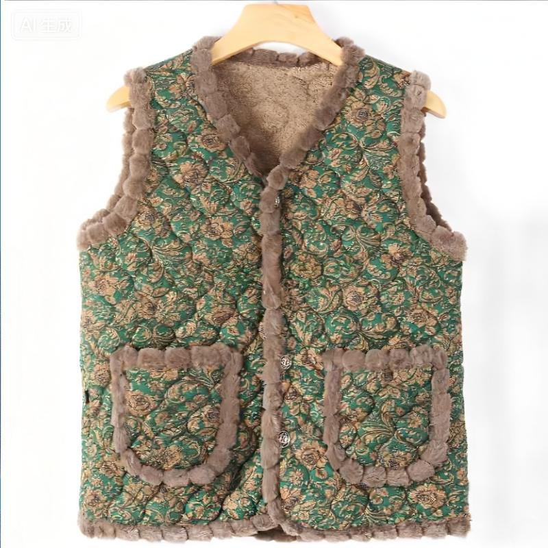 Fashion Warm Cotton Vest Women's Autumn and Winter Thickened Fleece Lining Warm Vest Age-reducing Sleeveless Vest Mother