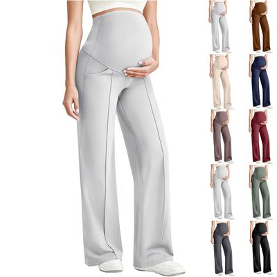Maternity Yoga Pants, With A Belly Pocket, Stretchy Wide-leg Work/casual Pants, Maternity Loungewear Pants