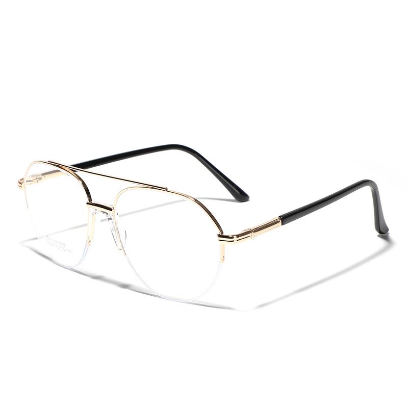 Glasses Metal Double Beam Toad Half Frame Plain Mirrors Saddle Nose Pad Flat Mirrors Women'S Glasses Men