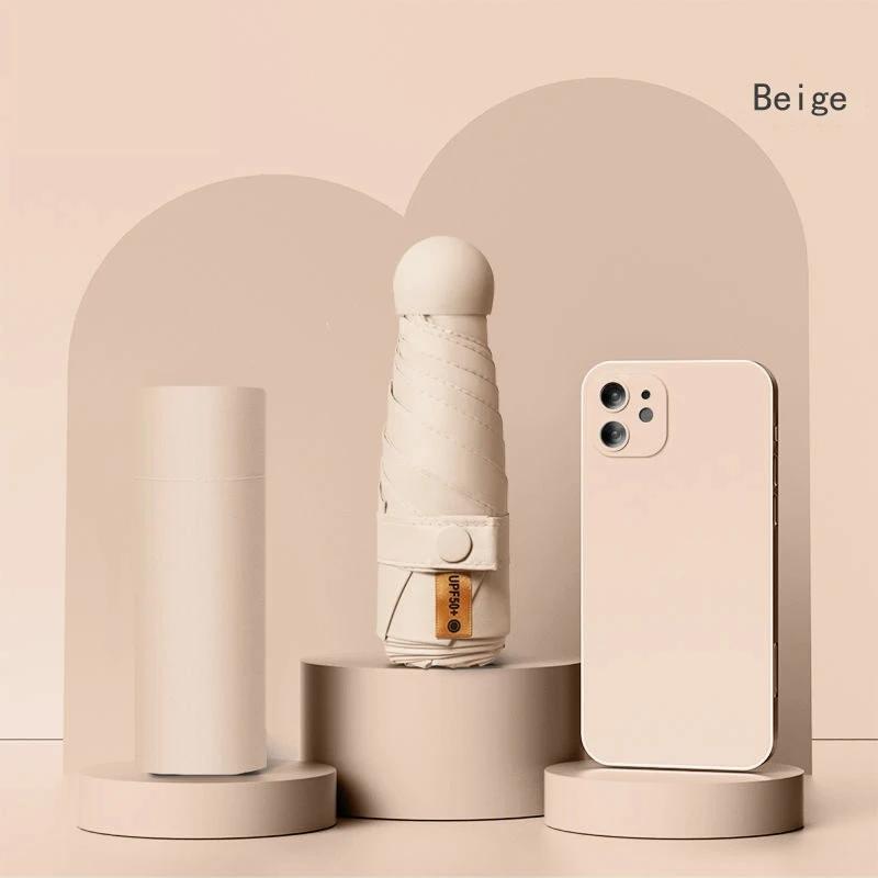 UPF50+ Mini Capsule Folding Umbrella Vinyl Portable Sun Rain Umbrella UV Sunshade Small Pocket Parasol for Dual Use Protection