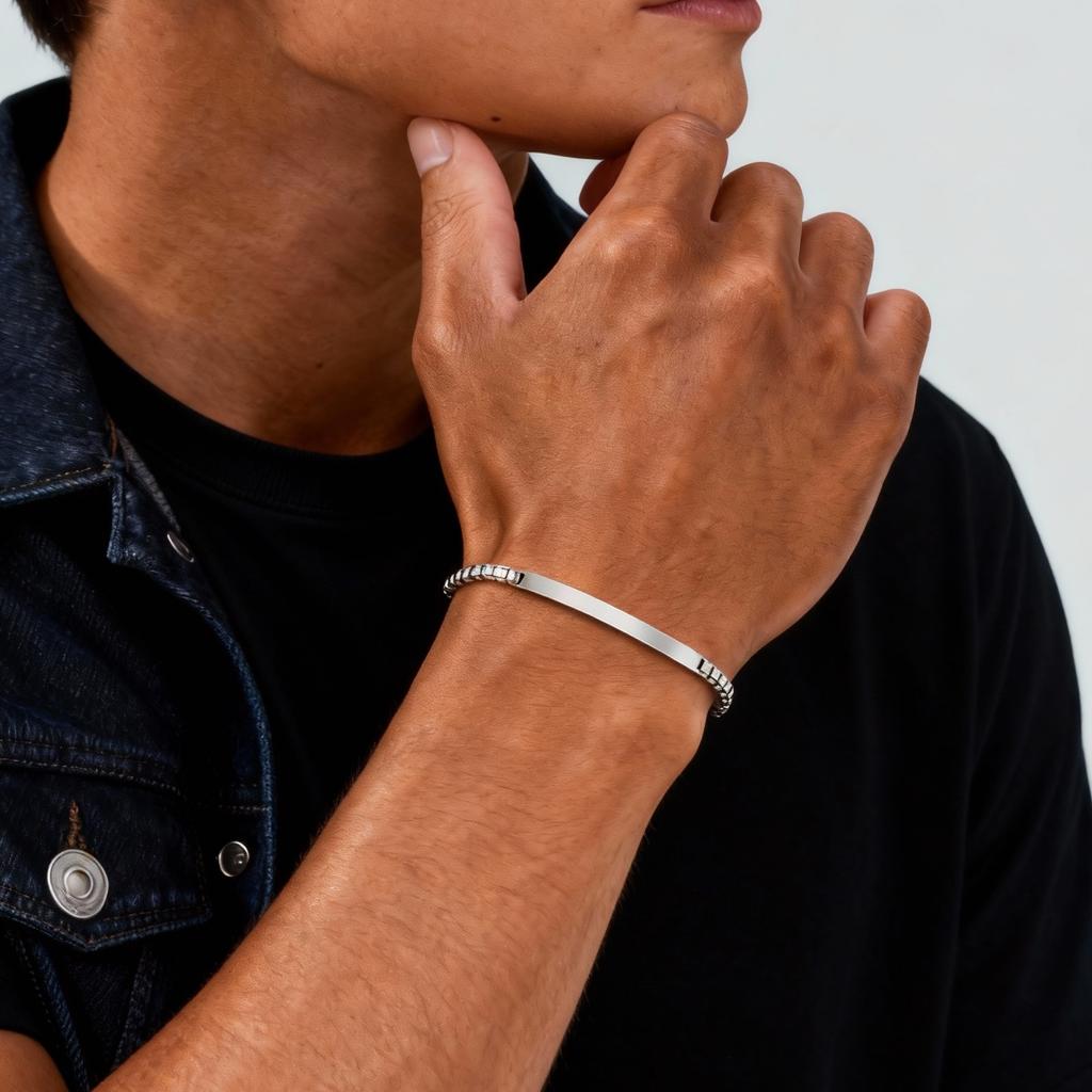 Simple Custom Thin Chin Bracelet for Men Women Couple,Stainless Steel Lover Wristband,Valentine's Day Anniversary Gifts