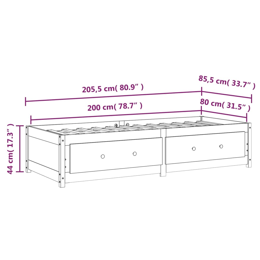 Daybed without Mattress White 80 x 200 cm Solid Pine Wood
