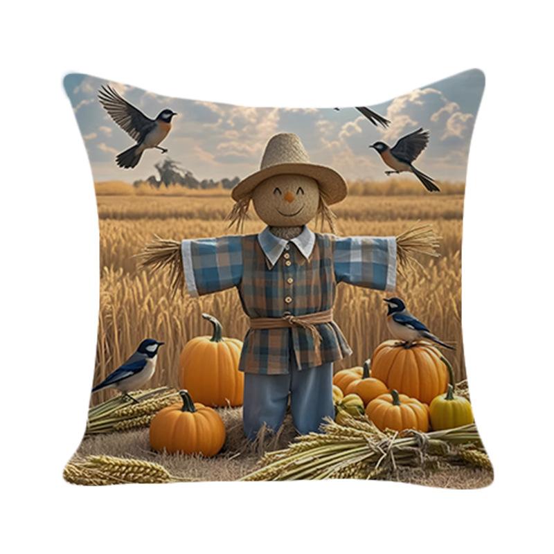 Halloween Pumpkin Linen Cushion Cover New Scarecrow Printed Cushion Cover Holiday Decorative Cushion Cover