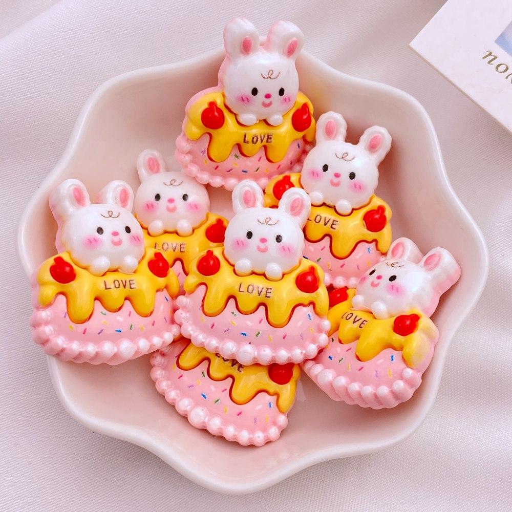 

10Pcs New Cute Resin Cartoon Bear Unicorn Rabbit Cake Series Flat Back Manicure Parts Embellishments For Hair Bows Accessories