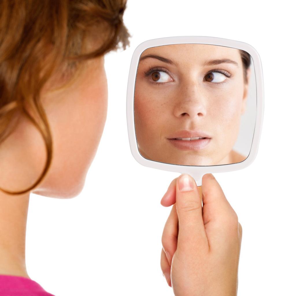 Handheld Makeup Mirror Vintage Mirror Portable Wood Makeup Mirror Square Hand Held Mirror for Men&