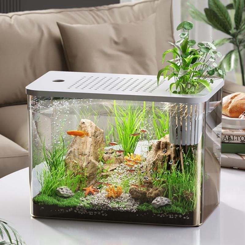 Clear Fishtanks With Safe Lid and Water Plant Holder For Gold Fish Home Desktop Decoration Aquariums Tanks