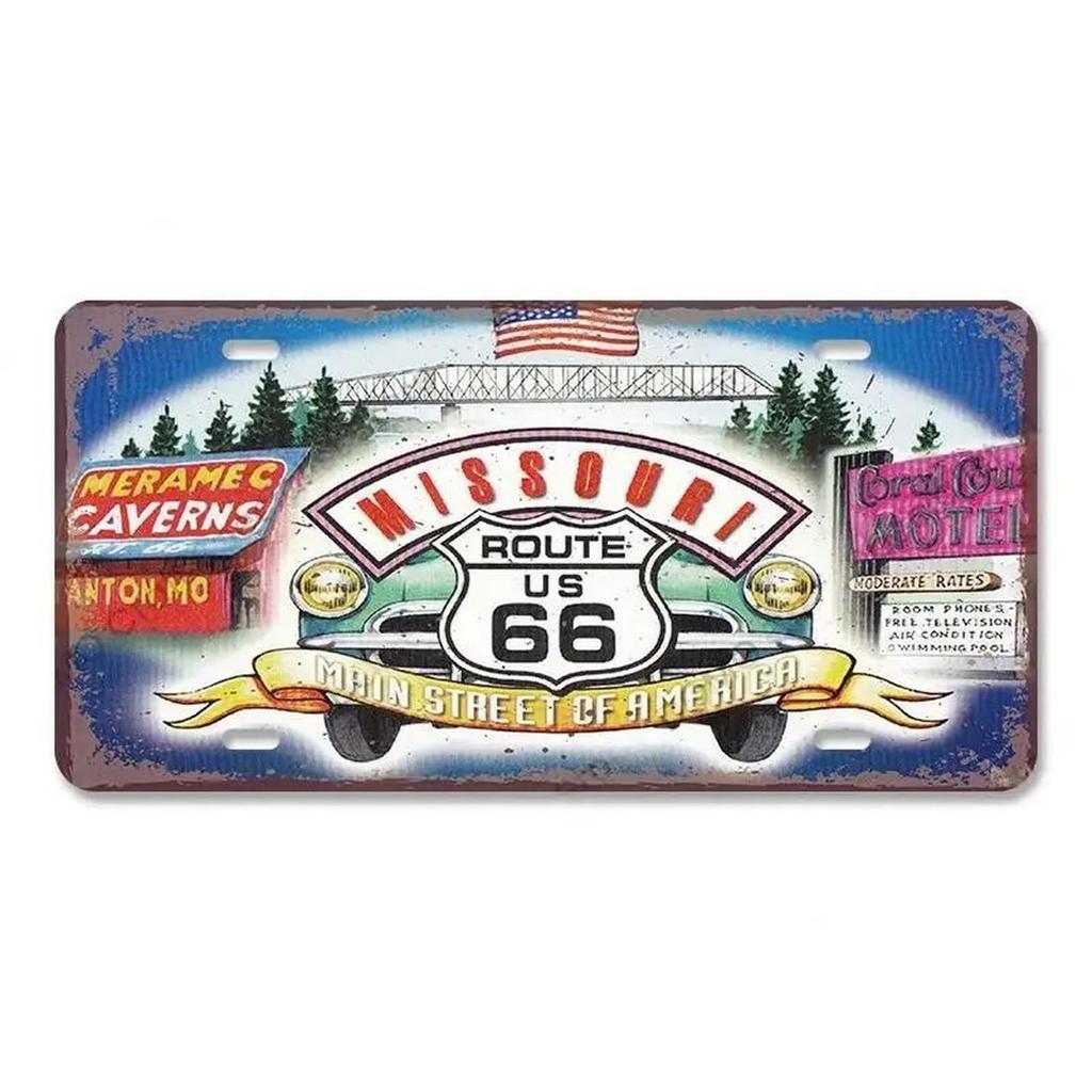 Route 66 License Plate for Wall Art Decoration Metal Tin Signs Vintage Tags Metal Automotive Signs For Cafe Bar Club Garage Pubs