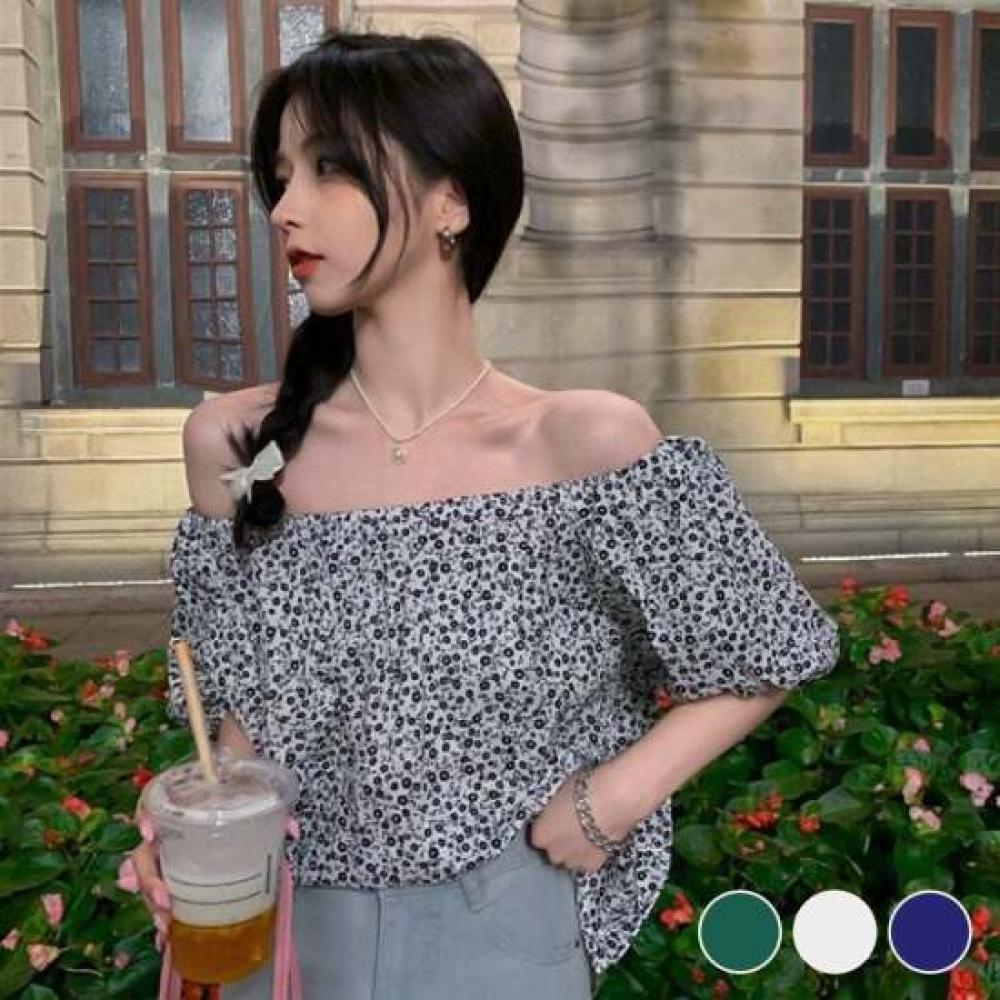 Shop Women Vacance Flower Off Shoulder Puff Sleeve Short Sleeve Blouse Won Wbl