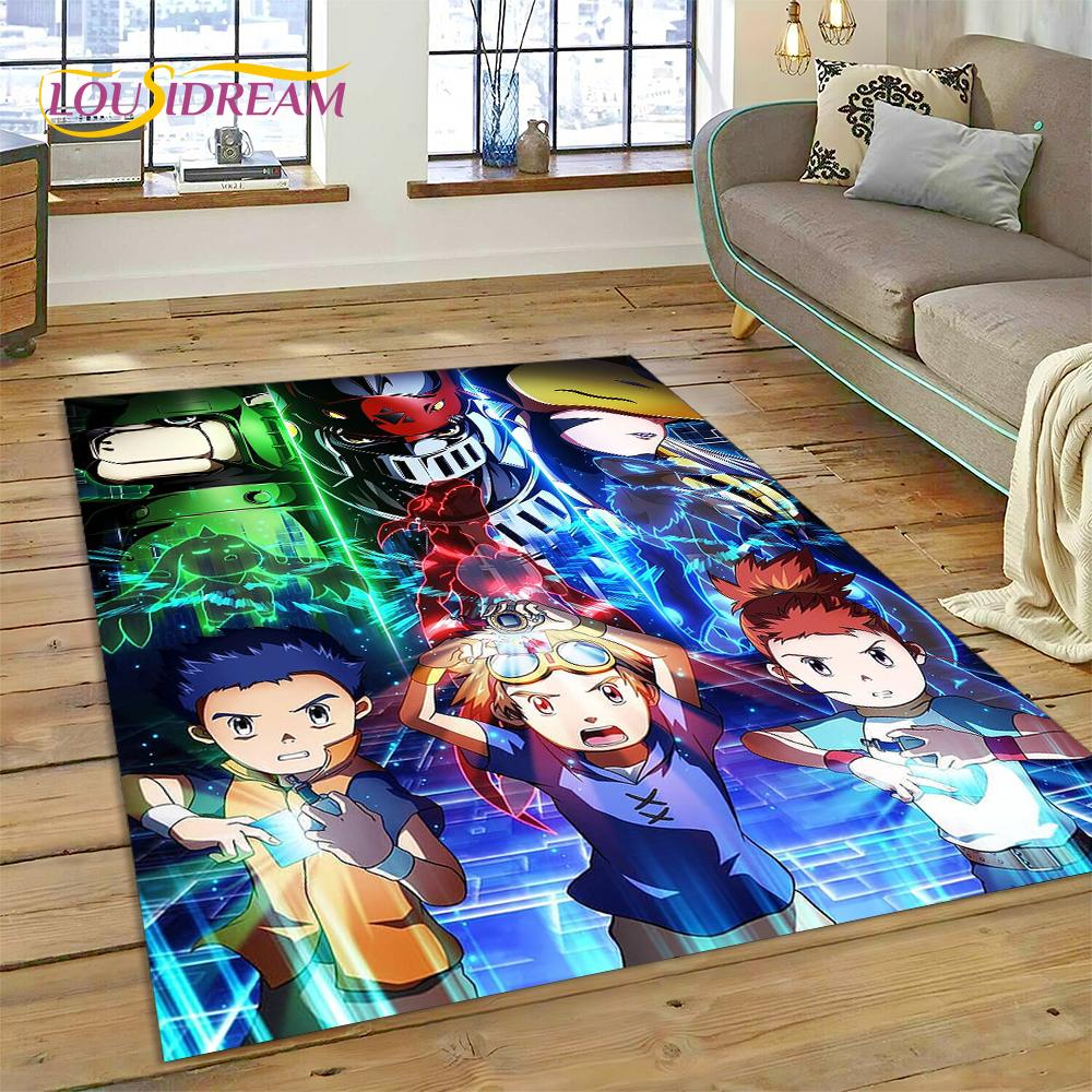 Retro Digimon Adventure Canavar Çizgi Film Halı Halı Oturma Odası Yatak Odası Dekoru için, Yer Paspası Kaymaz Dekorasyon Kanepe Kapı Paspası için