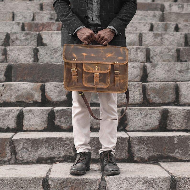 Personalized Genuine Leather Messenger Bag Laptop Bag Shoulder Bag for Women Gift for Men Office Bag Work Briefcase Rustic Bag Large Satchel