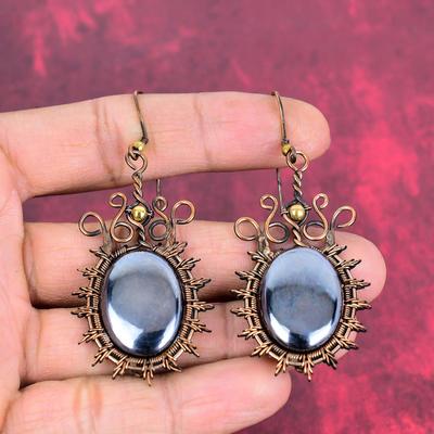 Shungite Earring Copper Wire Wrapped Earring Handmade Gemstone Earring Beautiful Copper Jewelry Drop Earring Wedding Gifts Designer Earring